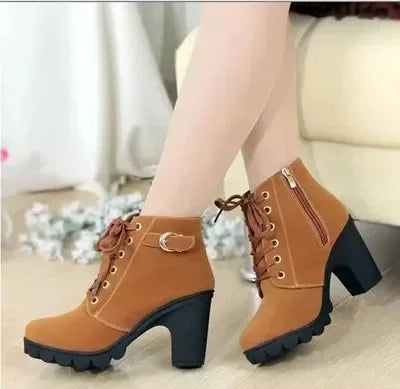 Bottes d'hiver à talons hauts pour femmes, bottes courtes à lanières croisées, confortables, imperméables, chaudes, grande taille 42, Botas Femininas