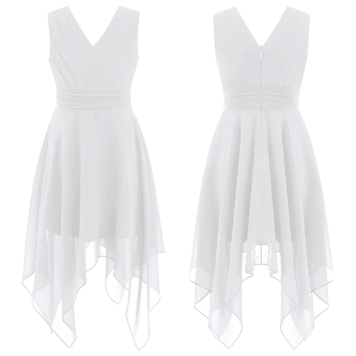 Robes d'été sans manches pour filles, col licou, en mousseline de soie, à volants, robe de soirée de mariage pour demoiselle d'honneur junior, robe irrégulière en Faux diamant