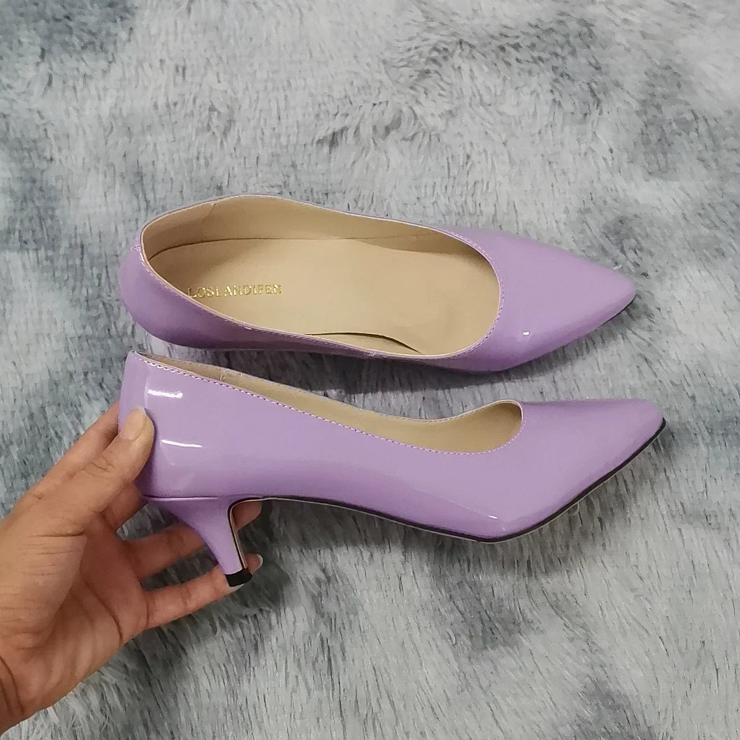 LOSLANDIFEN classique Sexy bout pointu 5 cm bas Med chaton talons hauts femmes pompes chaussures printemps marque Design robe chaussures de mariage