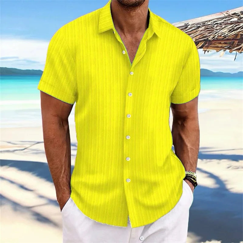 Chemise Homme 2024 - Chemise d'été fine, col montant, manches courtes, style décontracté pour le shopping en extérieur, tailles XS-6XL, en tissu lin