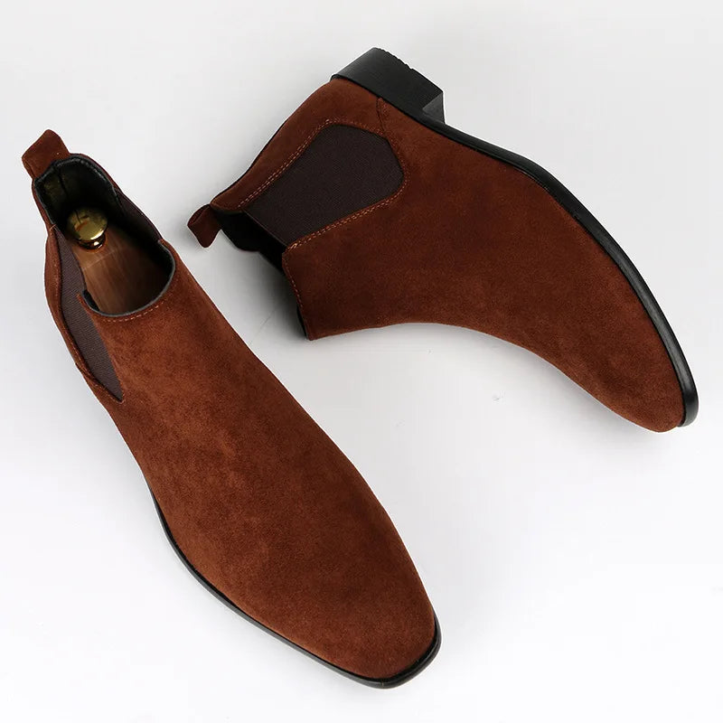 Bottines Chelsea en daim pour hommes, chaussures d'affaires en cuir à bout carré, bottes courtes à enfiler, grande taille, chaussures de styliste pour hommes