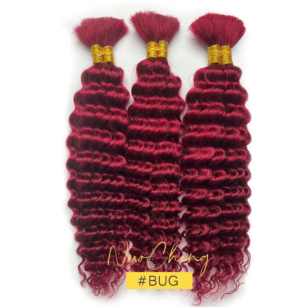 2 lots de cheveux humains à tresser pour tresses bohèmes, 14 pouces 100g 10A Cheveux humains brésiliens vierges en vrac à ondulations profondes pour tressage