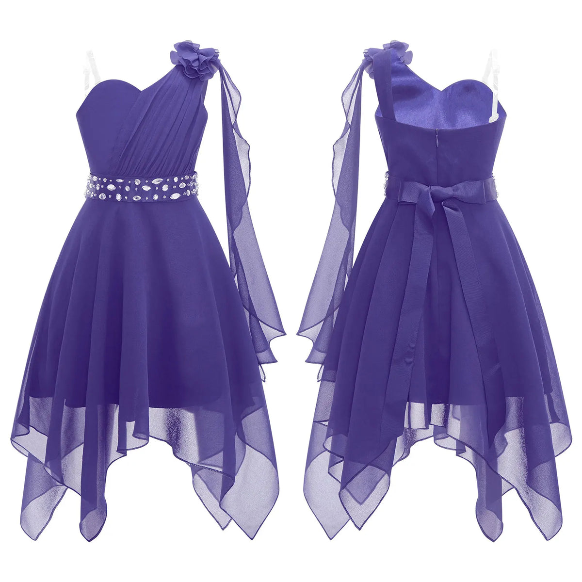 Robe de mariage pour filles de 6 à 16 ans, sans manches, élégante, froncée, avec des appliques, ourlet asymétrique, en mousseline de soie, robes de princesse pour fête d'anniversaire et de bal