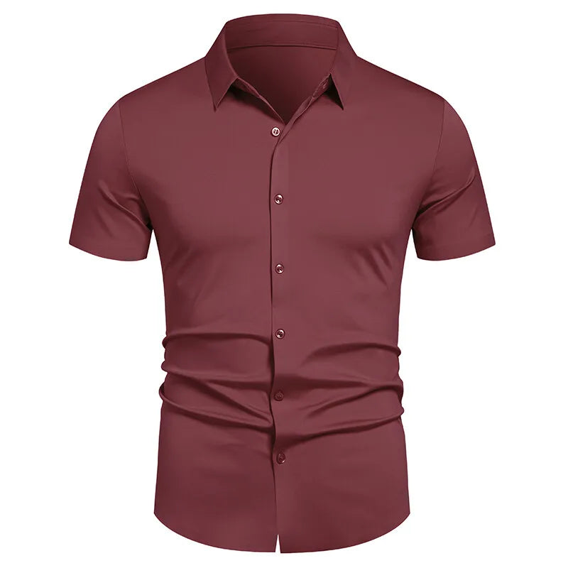 Chemises pour hommes, chemises habillées extensibles, sans plis, coupe classique, manches courtes, extensibles, décontractées, boutonnées