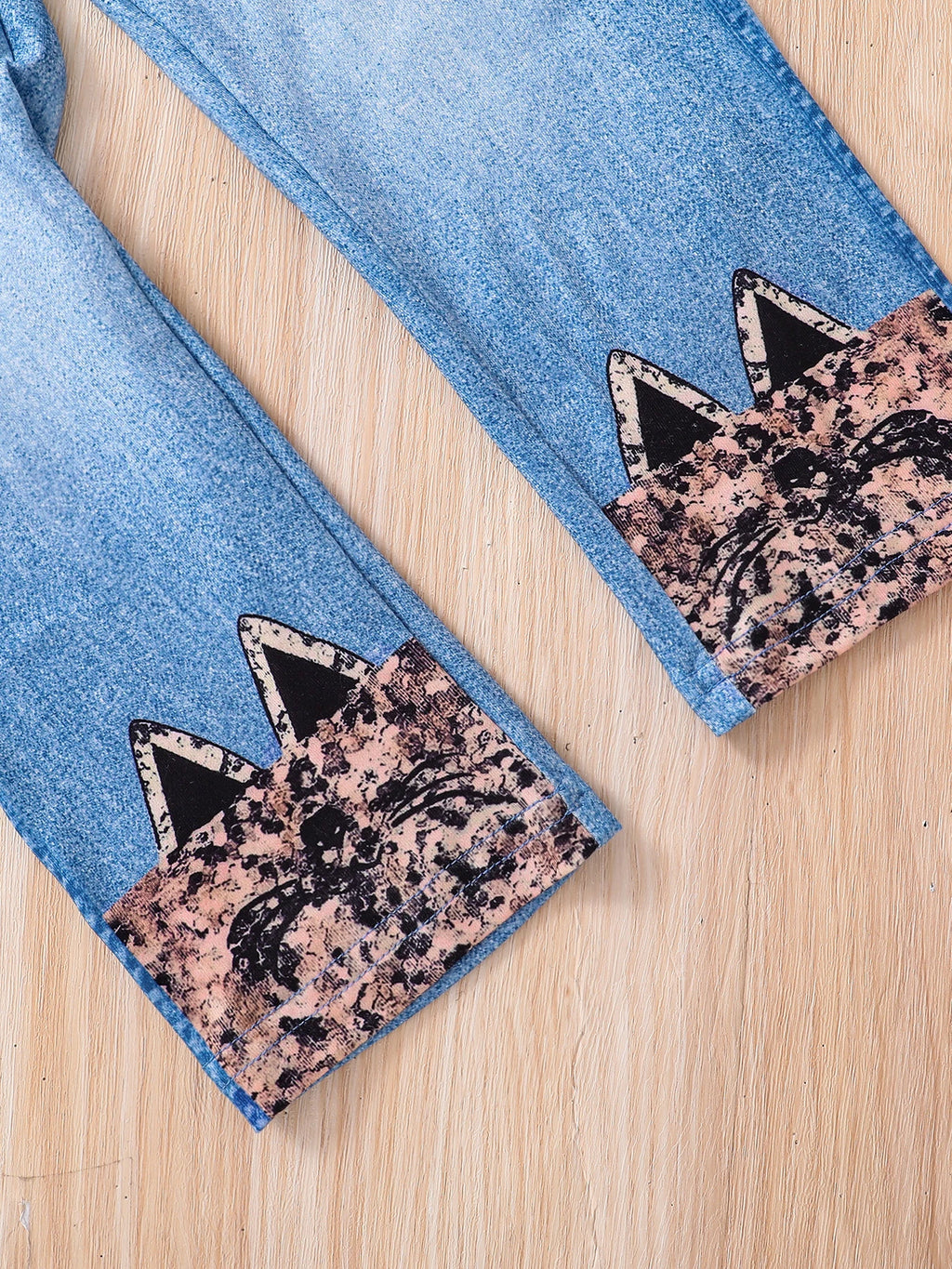 Pantalon slim imitation denim pour filles, col rond, manches longues, micro-élastique, rose, dessin animé, mode printemps et automne, mignon, ensemble 2 pièces, CL
