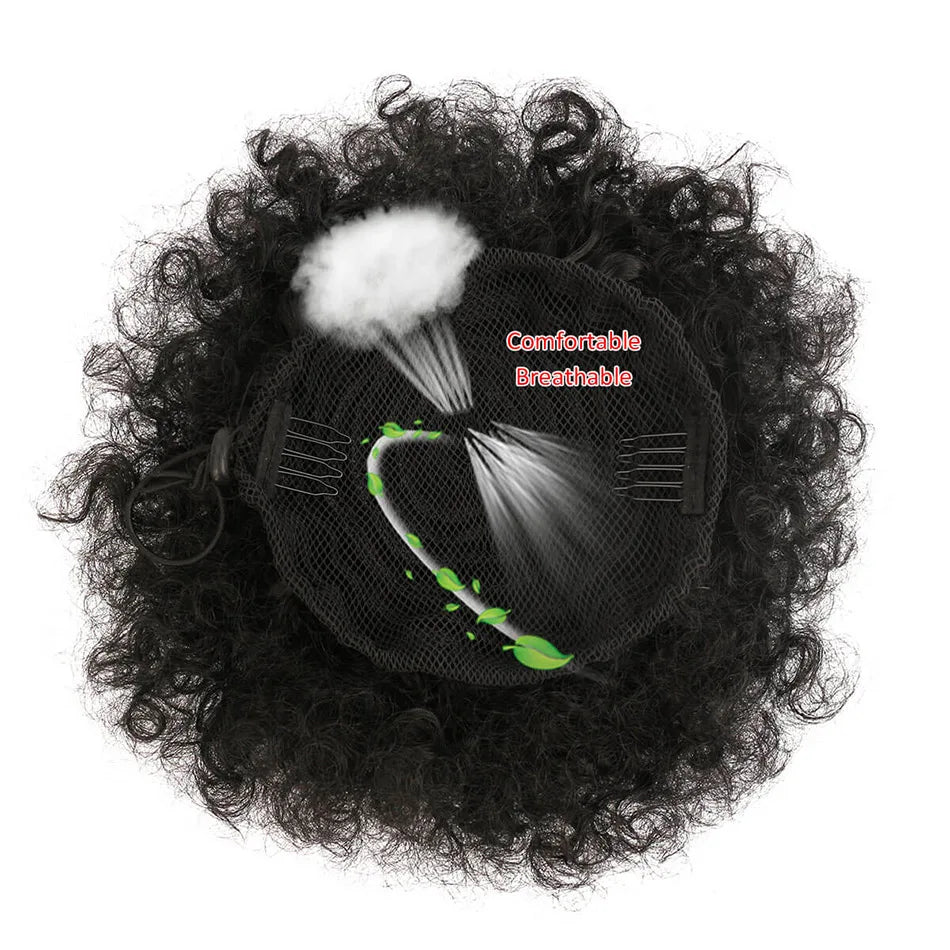 1PC femmes 10 pouces Afro crépus bouclés synthétique queue de cheval Extension avec cordon Style de base Afro bouffée cheveux chignon perruque quotidien U