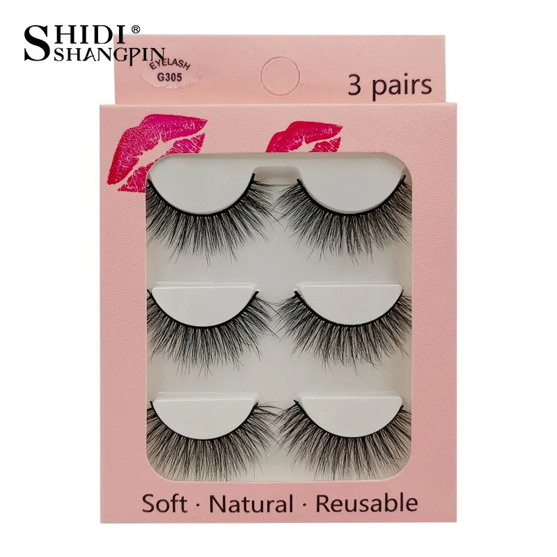 Faux Cils Naturels Longs en Vison 3D, Souples et Moelleux, fissuraminants, Faits à la Main, Outils de Maquillage pour les Yeux, 3 Paires