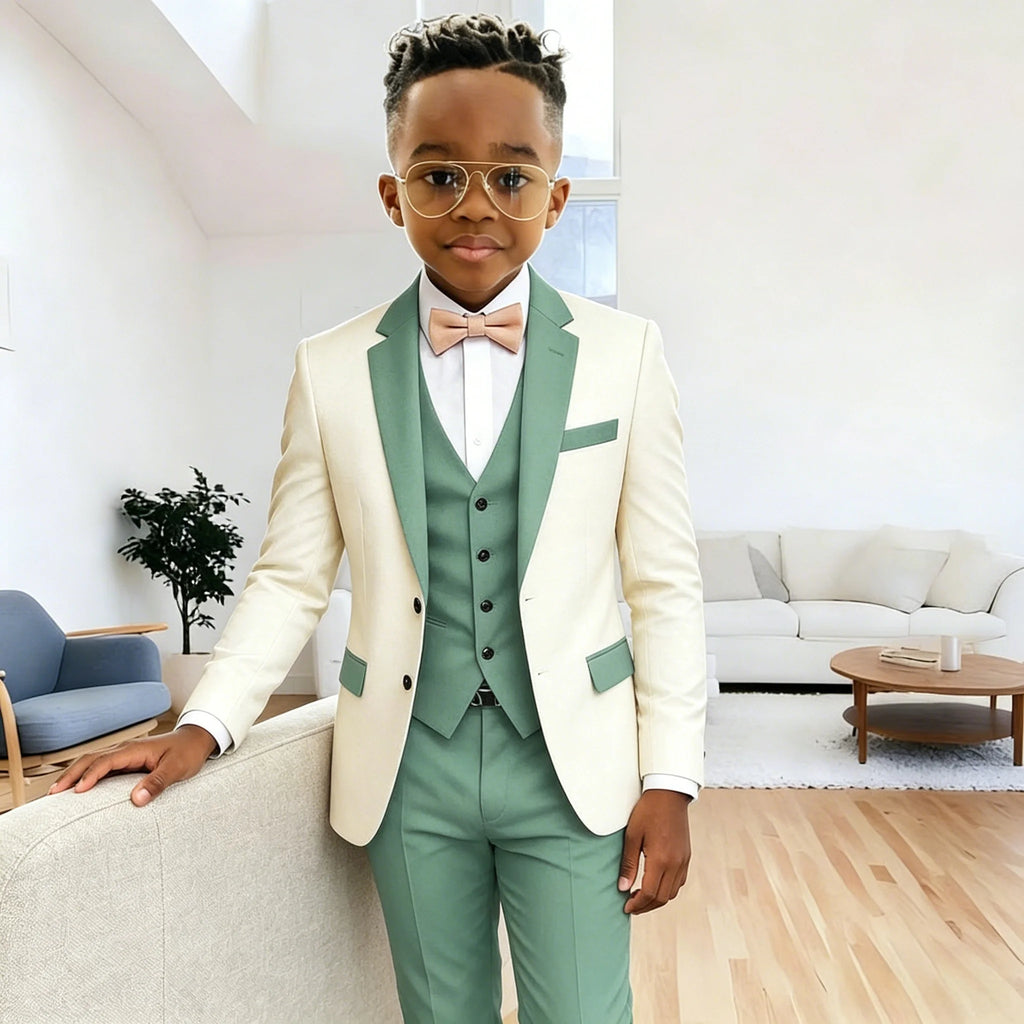 Costume 3 pièces pour garçons : veste, gilet et pantalon – Tenue de cérémonie élégante pour enfants – Blazer à revers crantés – Vêtements de mode pour enfants