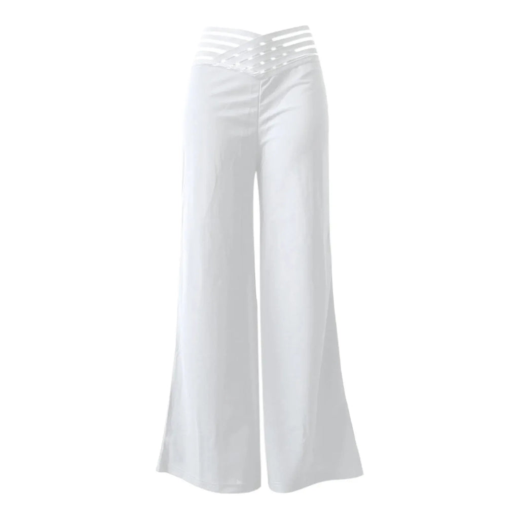 Pantalon évasé à jambes larges pour femmes, décontracté, croisé, Patch en maille transparente, taille haute, Streetwear Y2k, pantalon de travail élégant, automne