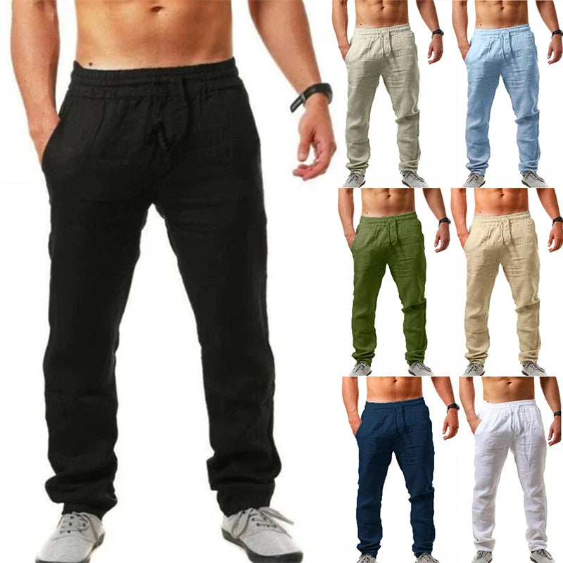Pantalon d'été en coton et lin pour hommes, jogging décontracté, respirant, d'entraînement, de sport, hip-hop, streetwear
