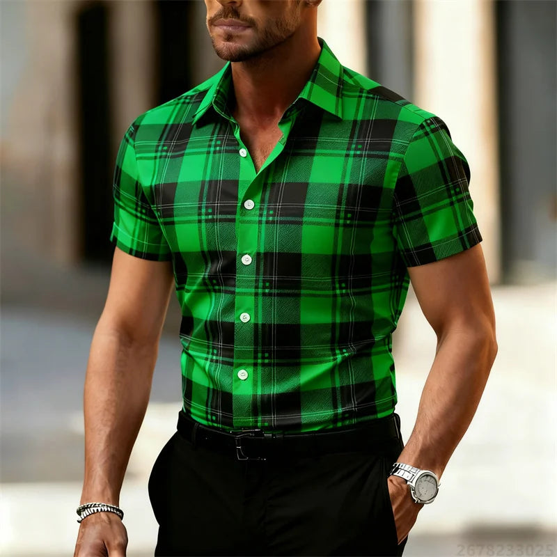Chemise à carreaux pour homme, chemise à manches courtes tendance et décontractée, style streetwear, hauts pour homme, vêtements de tous les jours, grandes tailles XS-6XL