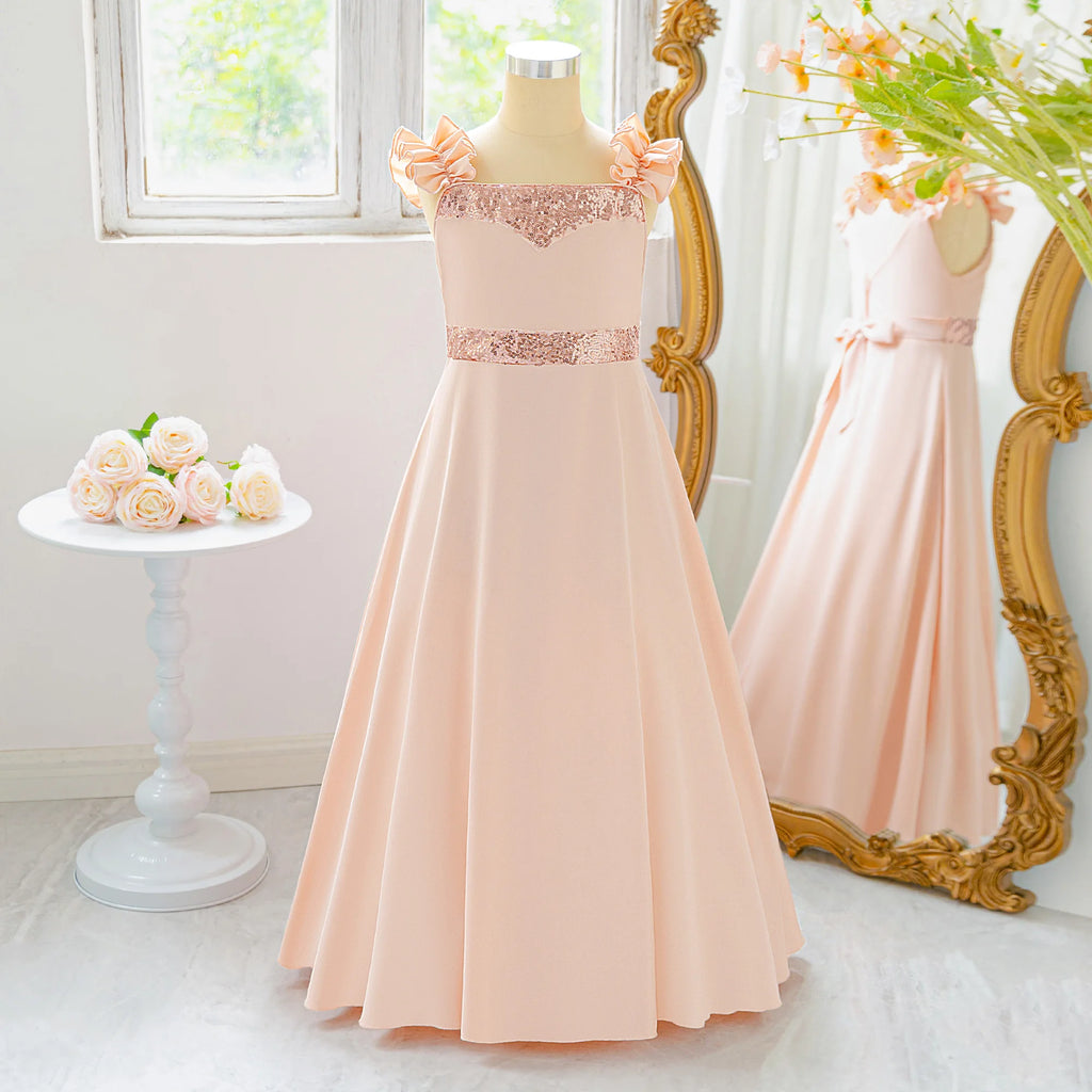 Robe de demoiselle d'honneur élégante pour filles, avec nœud à paillettes, robe de bal de princesse pour mariage, anniversaire, Gala, baptême, spectacle, Costumes