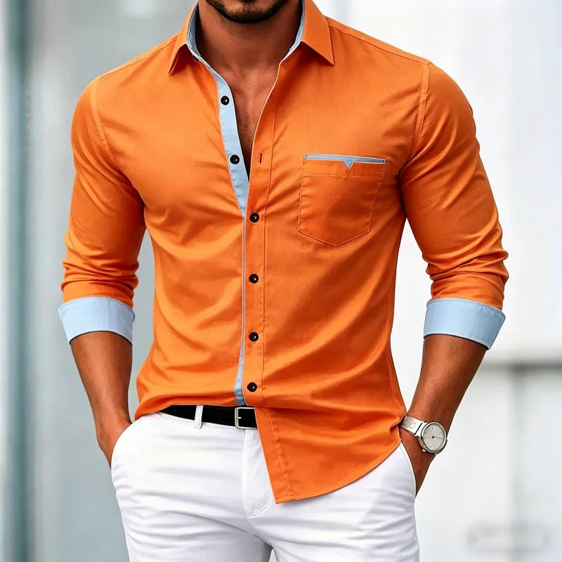 Chemises pour hommes de haute qualité, chemises à manches longues contrastées, chemises décontractées pour affaires, chemises tendance pour les rendez-vous, vêtements polyvalents pour hommes