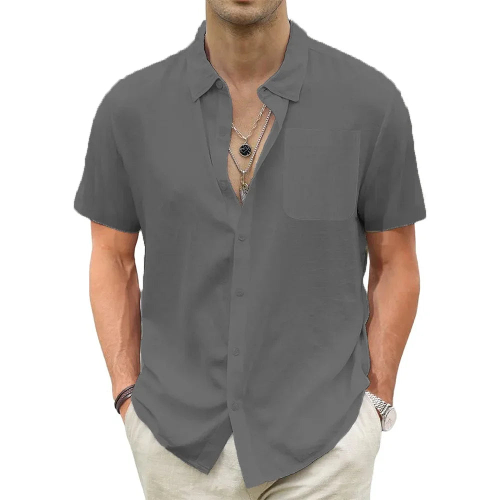 Chemises hawaïennes légères pour hommes, coton, lin, respirant, manches courtes, vacances, plage, décontracté, été, Y avec poche