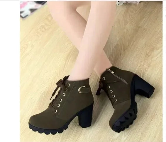 Bottes d'hiver à talons hauts pour femmes, bottes courtes à lanières croisées, confortables, imperméables, chaudes, grande taille 42, Botas Femininas
