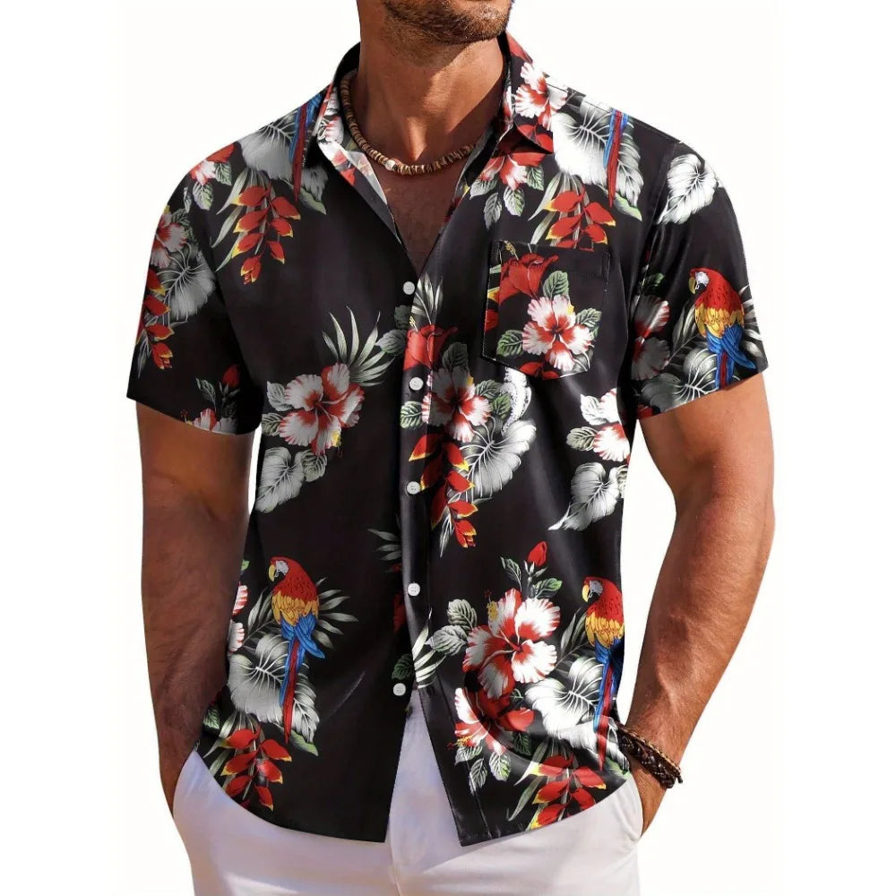 Men's Short Sleeve Shirt Hawaiian Botanical Flower Print Lapel Seaside Button-Down Shirt Top Casual Fashionable Shirts