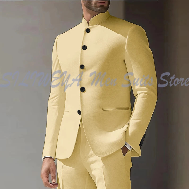 Costume Homme Blanc en Lin, Simple Boutonnage, 2 Pièces (Veste et Pantalon), pour Occasions Spéciales, Formel, Personnalisable, Vêtement Masculin Tendance Classique 2025