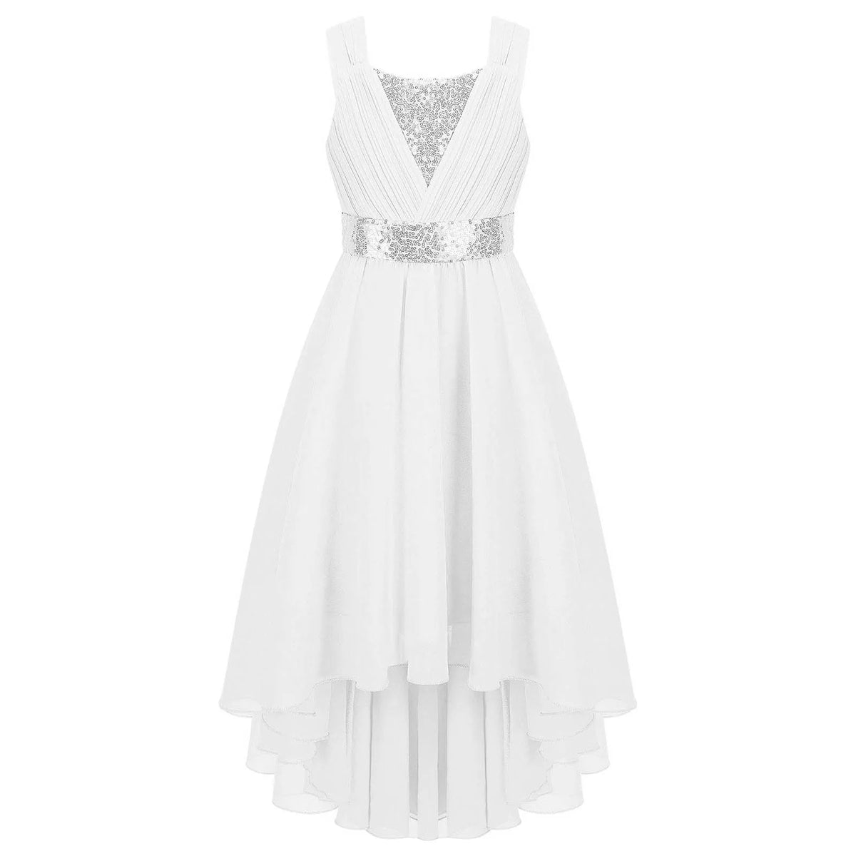 Robe de princesse à fleurs pour filles, robe formelle de demoiselle d'honneur junior, de fête de mariage, sans manches, froncée, jupe haute et basse en mousseline de soie, robes de bal