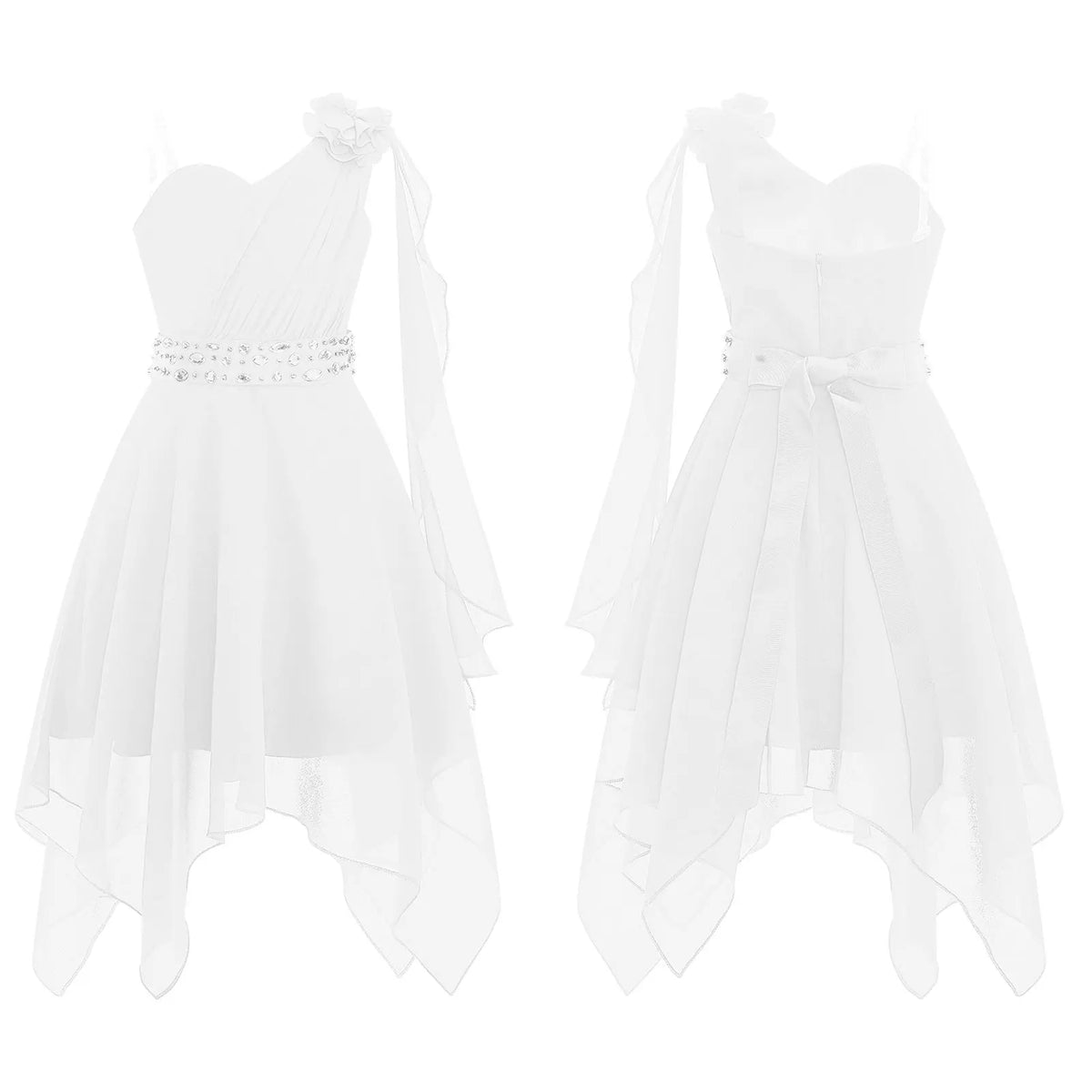 Robes d'été sans manches pour filles, col licou, en mousseline de soie, à volants, robe de soirée de mariage pour demoiselle d'honneur junior, robe irrégulière en Faux diamant