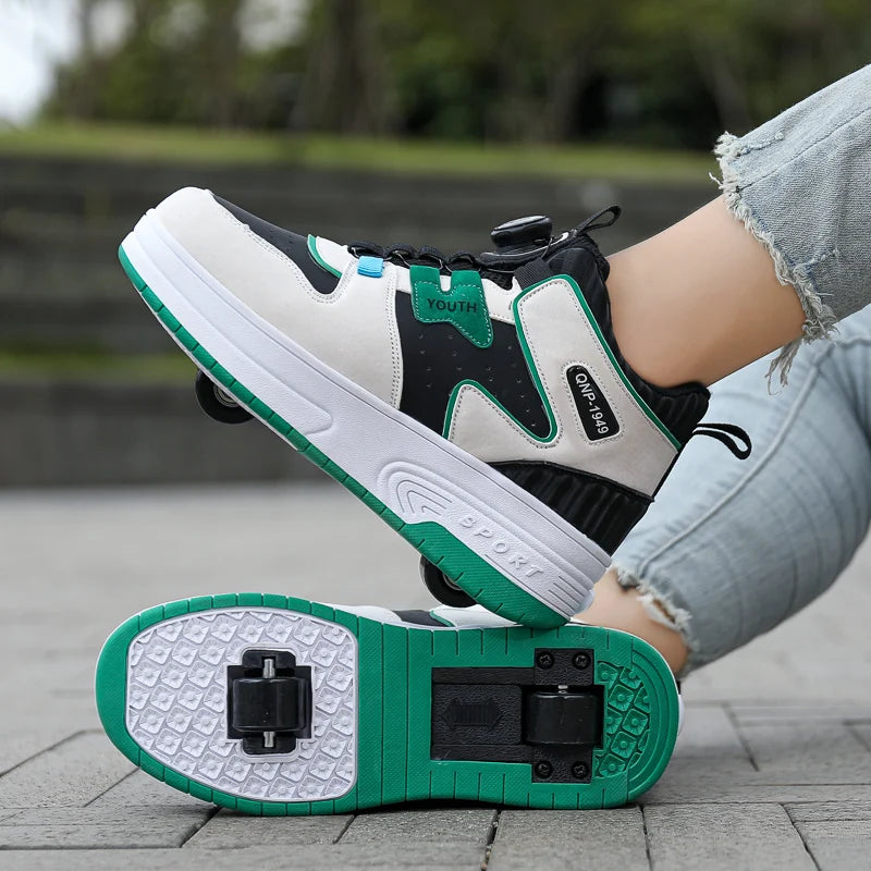 Chaussures de patin à roulettes pour enfants, baskets pour enfants avec deux roues pour garçons et filles, chaussures de course décontractées pour adultes, taille 31-42