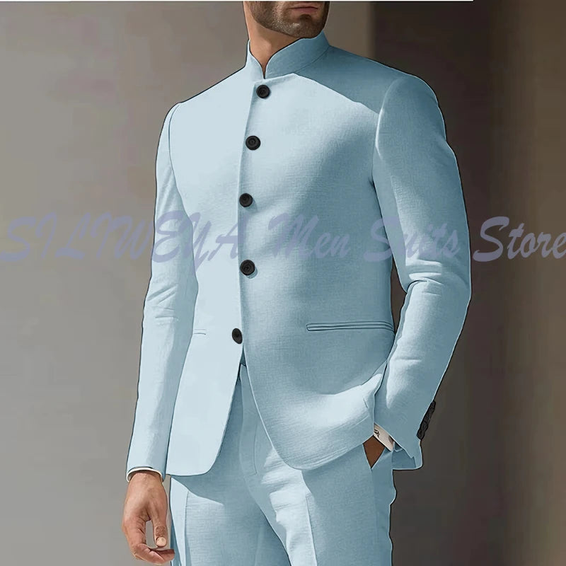 Costume Homme Blanc en Lin, Simple Boutonnage, 2 Pièces (Veste et Pantalon), pour Occasions Spéciales, Formel, Personnalisable, Vêtement Masculin Tendance Classique 2025