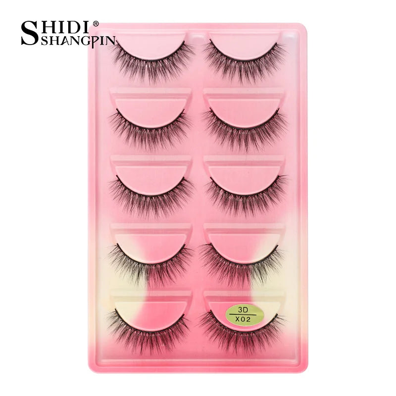 Cils 3D en faux vison X05, cils postiches volumineux et légers, 5 paires réutilisables, cils doux et volumineux, aspect naturel pour le maquillage quotidien et les soirées