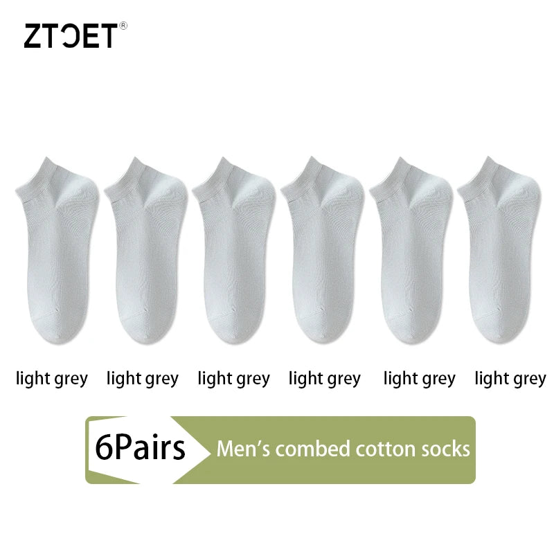 6 paires de chaussettes en coton peigné pour hommes, de haute qualité, courtes, respirantes, anti-odeur et antibactériennes, pour affaires, printemps et été