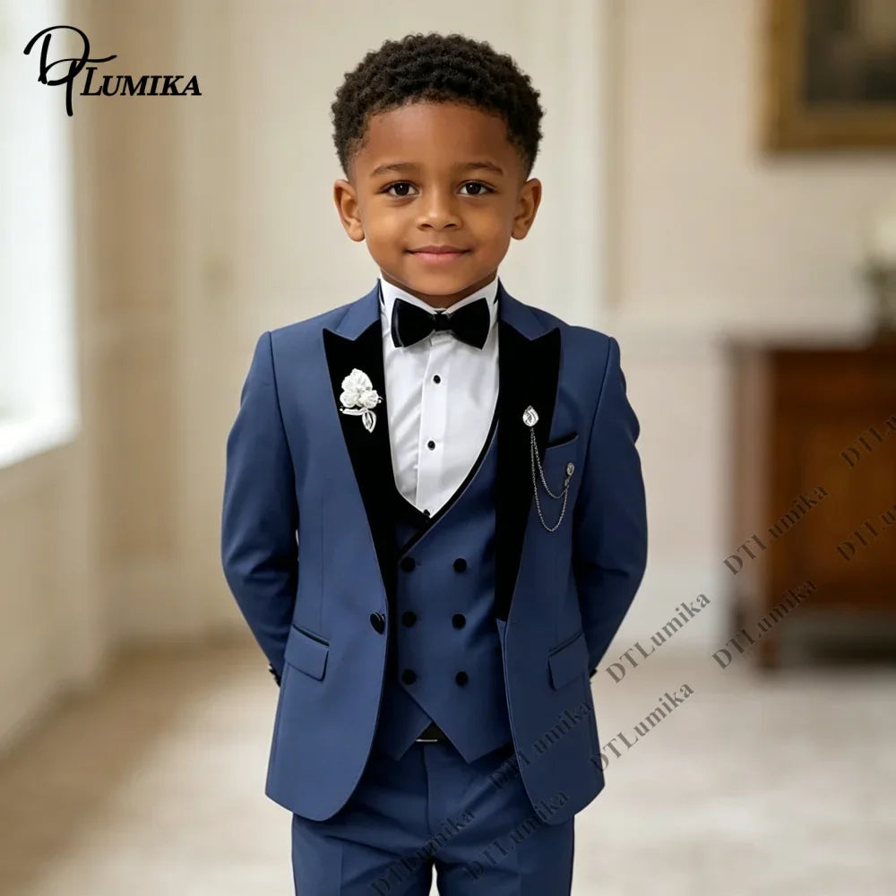 Boys Formal Suit Set 5Pcs Blazer Vest Pants Bow Tie Necktie Kids Wedding Party Tuxedo 3T-14T Children Birthday Page Boy Outfit