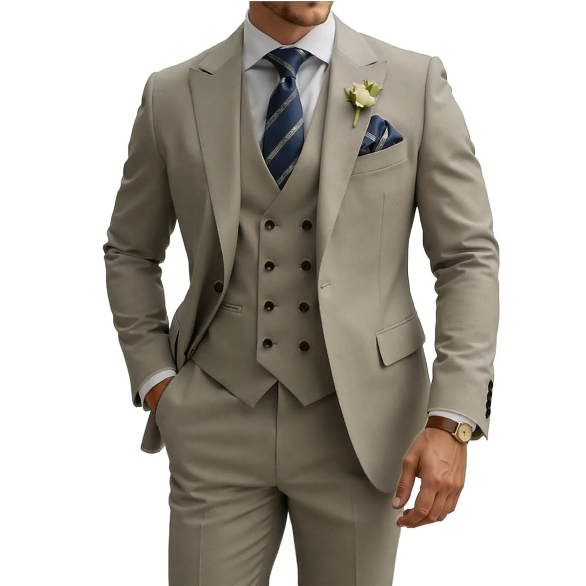 Costume homme 3 pièces slim fit, double boutonnage, pour mariage, bal, cérémonie, dîner formel, smoking