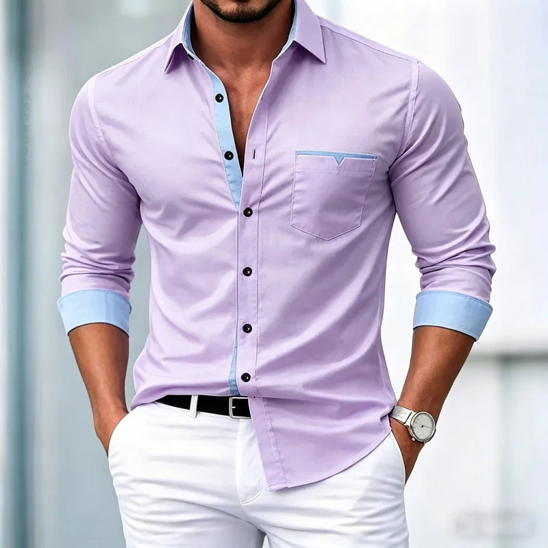 Chemises pour hommes de haute qualité, chemises à manches longues contrastées, chemises décontractées pour affaires, chemises tendance pour les rendez-vous, vêtements polyvalents pour hommes