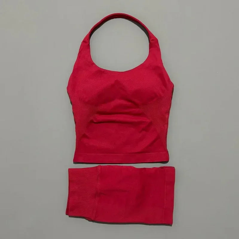 Ensemble de sport 2 pièces pour femme : débardeur long à bretelles rembourré et short de sport sans couture pour le yoga, le fitness et la course à pied