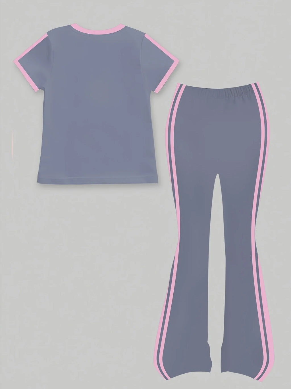 Tenue d'été décontractée pour filles : T-shirt à manches courtes imprimé nœud + pantalon long évasé, ensemble deux pièces avec bordure rose et imprimé nœud, tendance et polyvalent, adapté aux filles de 4 à 12 an