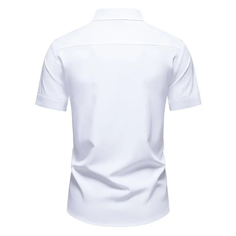 Chemise blanche décontractée à manches courtes pour homme, col à revers à simple boutonnage, chemises de bureau tendance pour homme avec patchwork