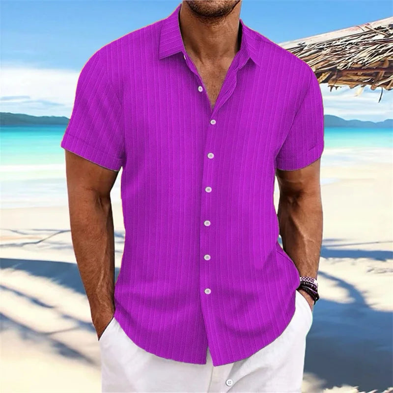 Chemise Homme 2024 - Chemise d'été fine, col montant, manches courtes, style décontracté pour le shopping en extérieur, tailles XS-6XL, en tissu lin