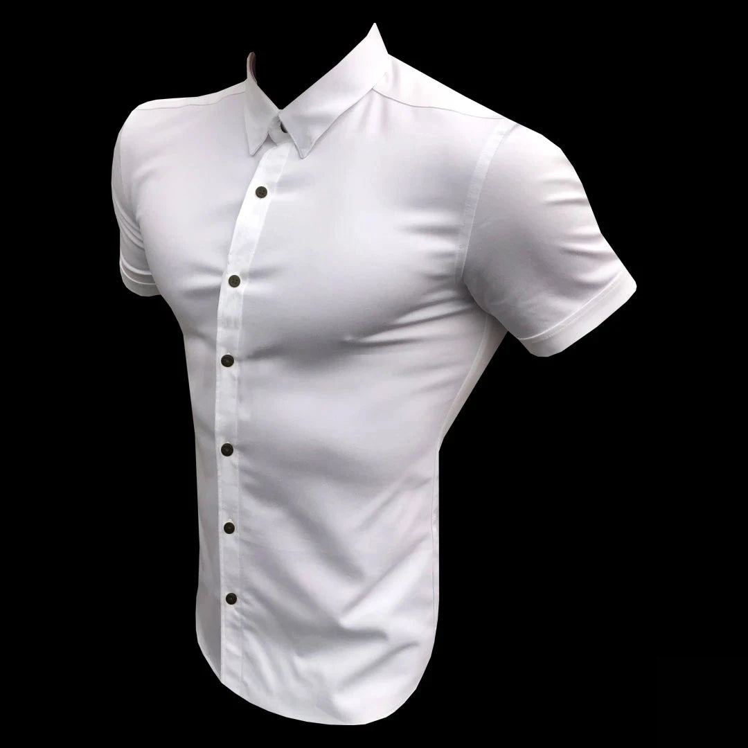 Mode d'été Super Slim Fit chemises à manches courtes hommes classique tenue décontractée chemise mâle Hipster décontracté Luxe chemise formelle