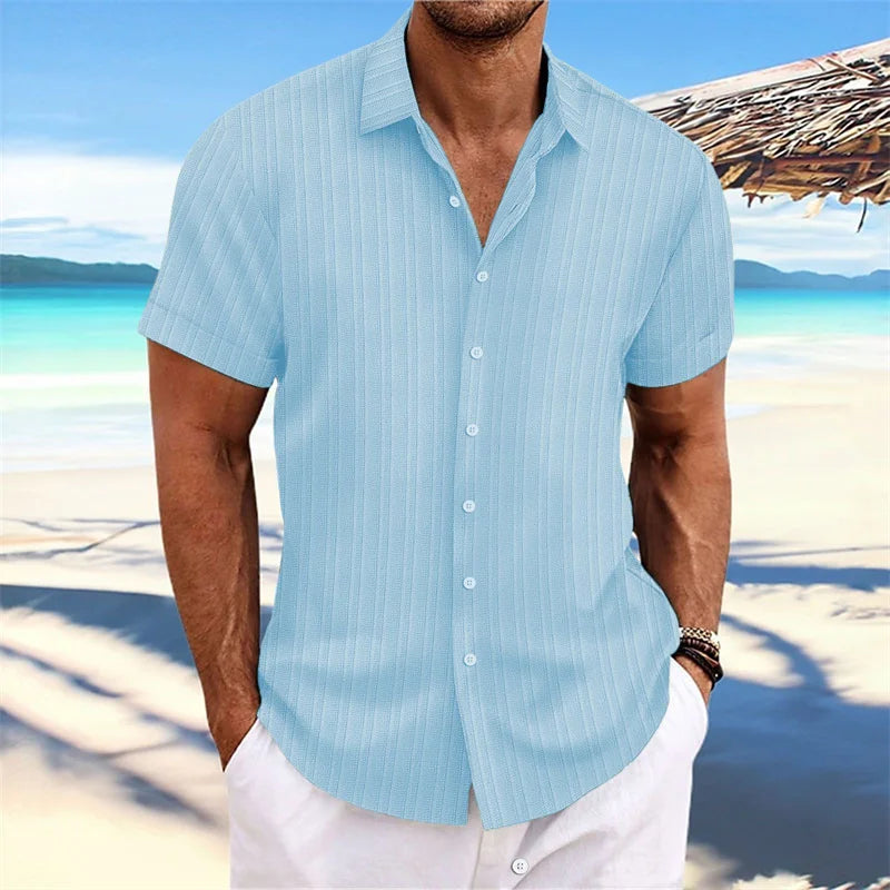 Chemise Homme 2024 - Chemise d'été fine, col montant, manches courtes, style décontracté pour le shopping en extérieur, tailles XS-6XL, en tissu lin