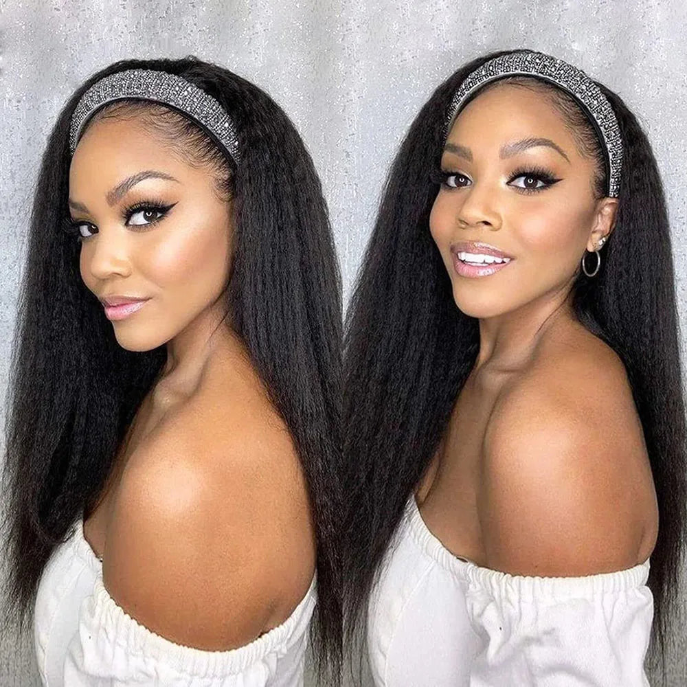 Crépus droit bandeau perruques Remy cheveux humains perruque prêt à porter brésilien Yaki droit bandeau perruque de cheveux humains pour les femmes
