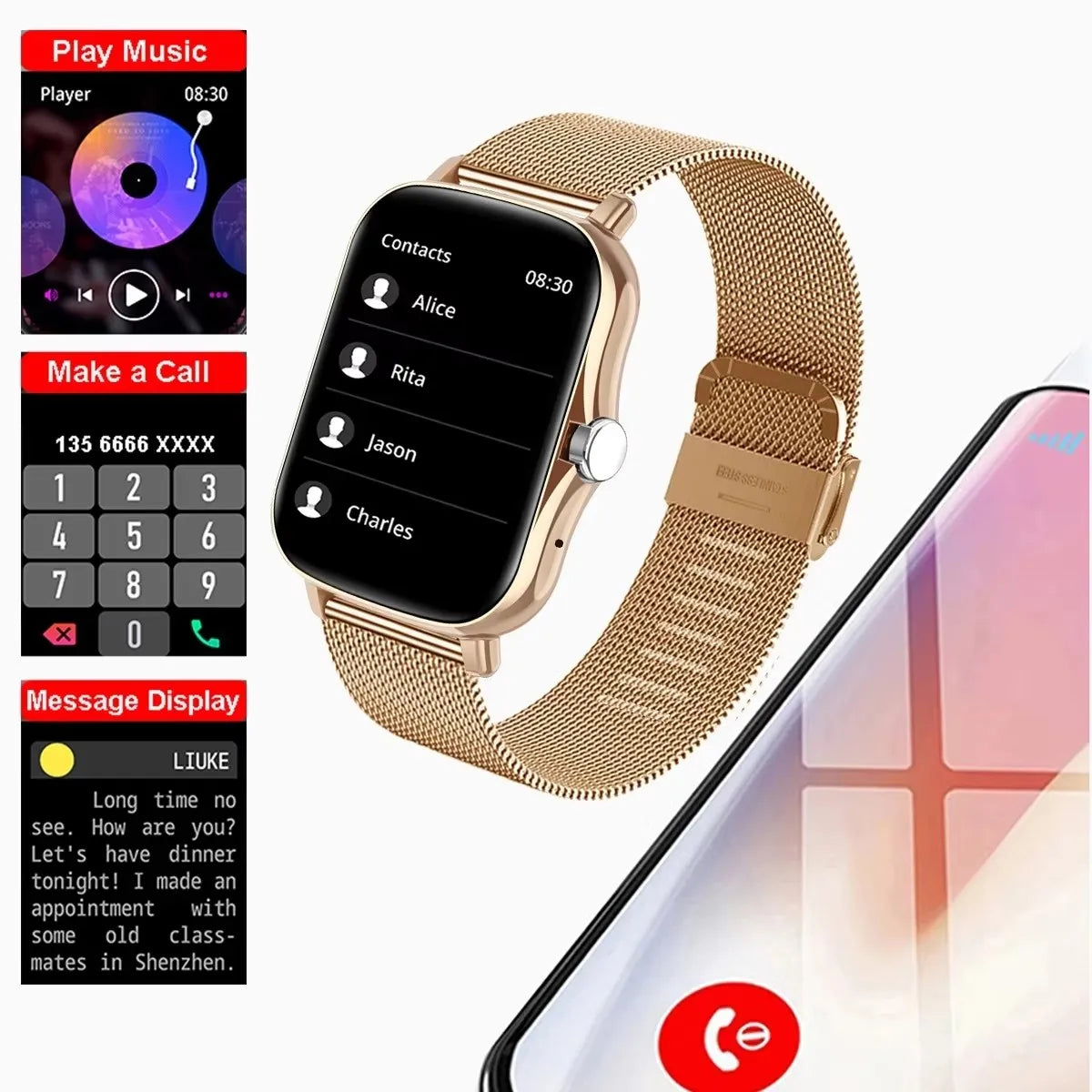 Nouvelle montre connectée multifonctionnelle 2026 pour hommes et femmes, bracelet de fitness et de sport avec Bluetooth, musique, moniteur de sommeil