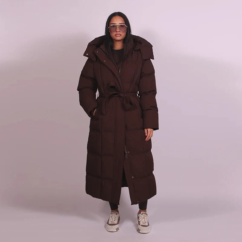 Veste longue à lacets à capuche pour femme, couleur unie, fermeture éclair, manches longues, manteaux amples, polyvalents, chauds et minimalistes, nouvelles vestes d'hiver pour femmes
