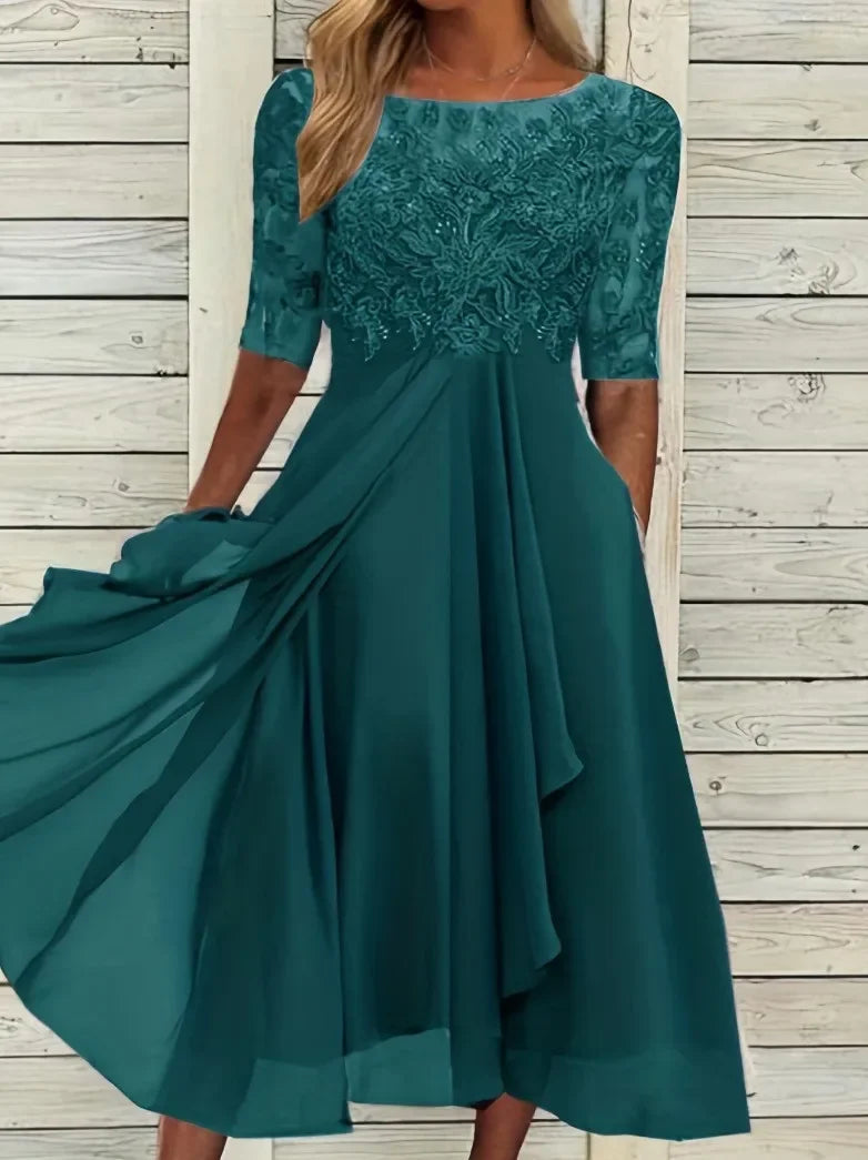 Robes pour femmes robe Simple romantique avec mousseline de soie Patchwork dentelle évider robe longue robe de soirée de demoiselle d'honneur vêtements pour femmes