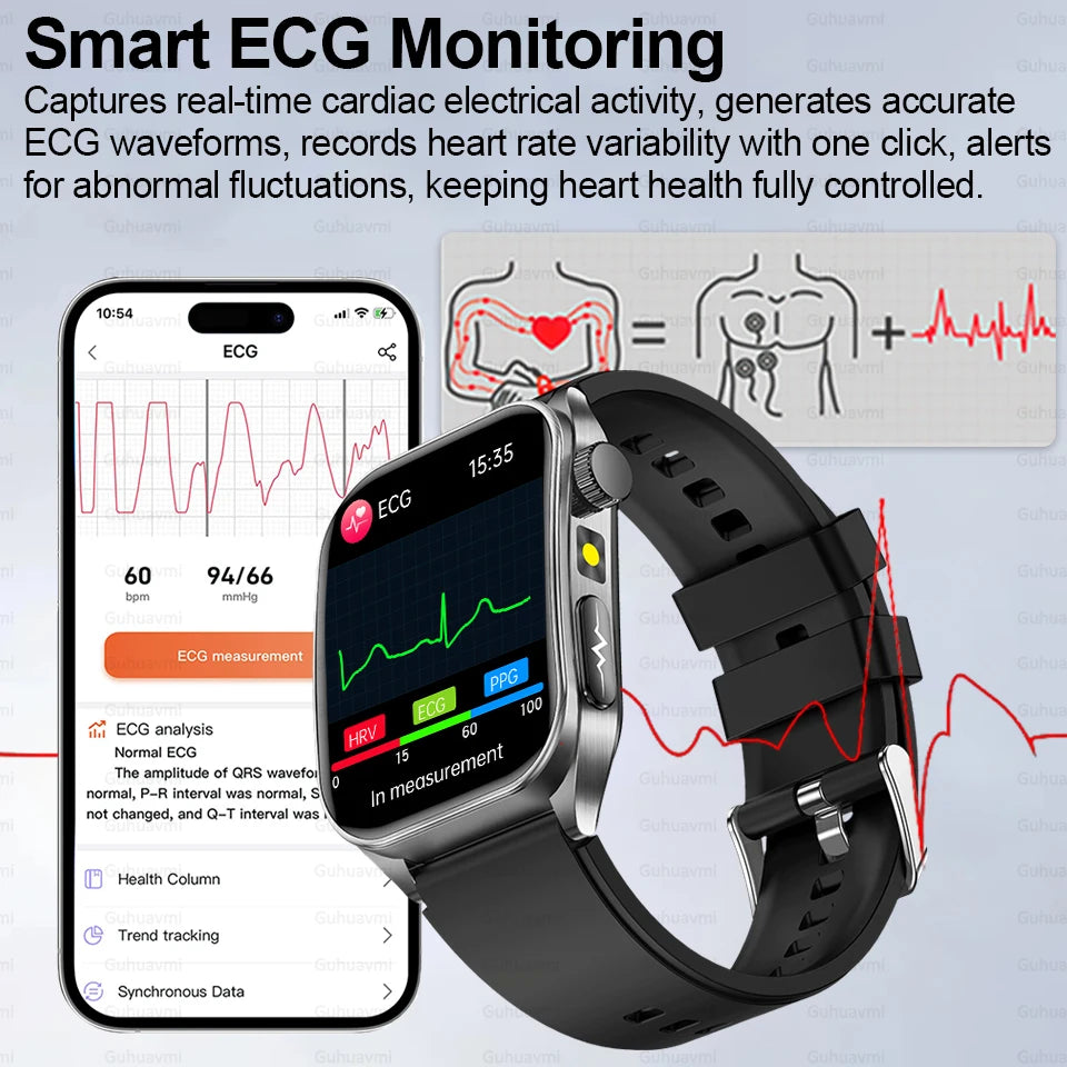 2025New 650nm Laser conditionnement verre saphir montre intelligente hommes ECG fréquence cardiaque Micro examen physique santé Smartwatch température