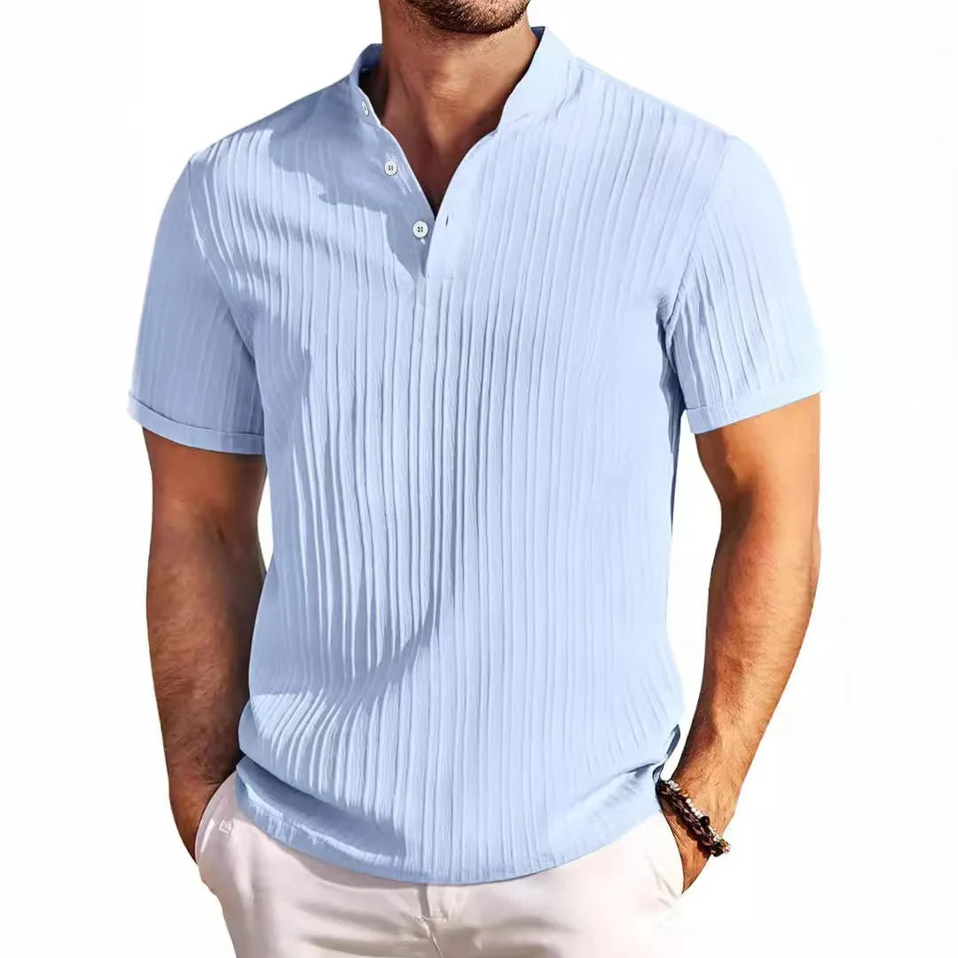 Chemise hawaïenne rétro en coton et lin pour hommes, décontractée, ample, avec boutons sportifs à col montant, nouvelle collection 2025