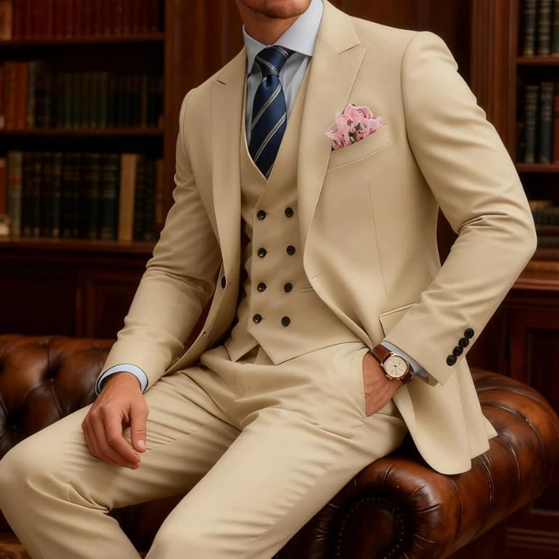 Costume homme 3 pièces slim fit, double boutonnage, pour mariage, bal, cérémonie, dîner formel, smoking