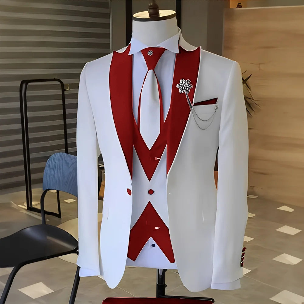 Costume Blanc et Noir pour Homme, Smoking de Mariage, Revers Patricia, Terno Mascul37, de Bal, Marié, Ensembles Blazer Slim Fit, 3 Pièces