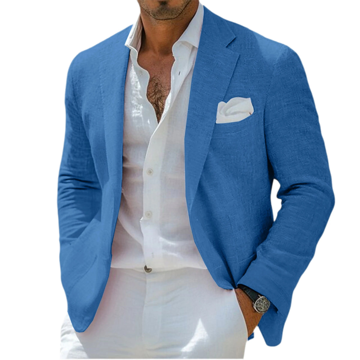 Blazer en lin pour homme, revers cranté, 2 boutons, coupe ajustée, veste de costume légère et respirante, idéale pour l'été, la plage, les mariages, le sport ou le quotidien