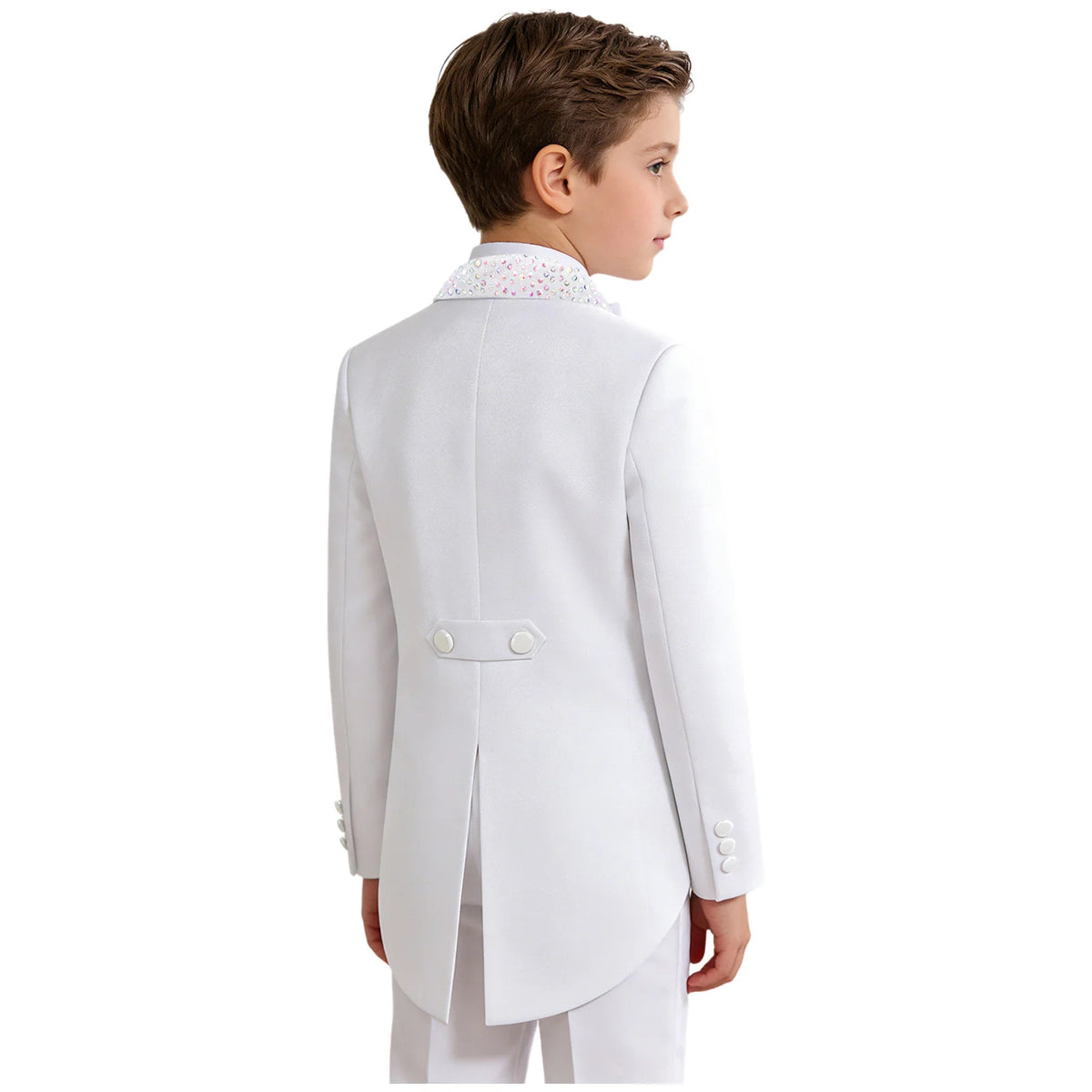 Veste de smoking pour garçons, style gentleman, à revers, ornée de strass, à manches longues, ouverte sur le devant, pour fêtes et mariages