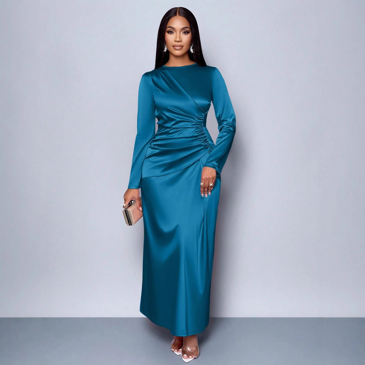 Robe longue pour femme, style Y2K streetwear, col rond, manches longues, taille ajustée, élégante et sexy, pour soirée, fête ou travail 2026