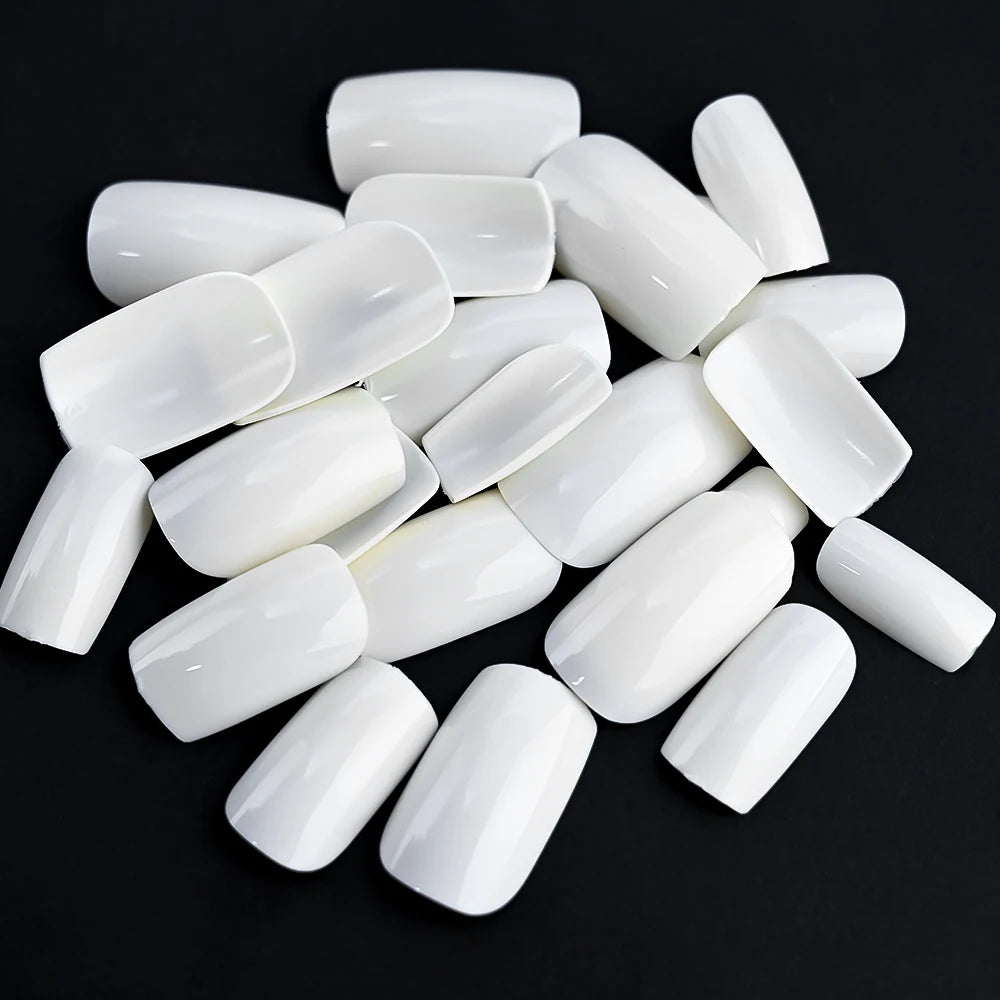 100 pièces blanc moyen carré faux ongles couverture complète acrylique artificiel faux ongles conseils femmes décoration des ongles 10 tailles presse sur les ongles