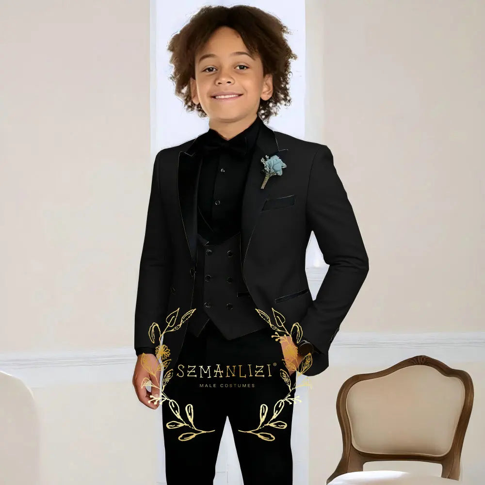 Costume de smoking de mariage pour garçons, 3 pièces, veste à col à visière, pantalon, gilet, ensemble Blazer formel pour enfant, tenue cintrée, costume garcon mariage