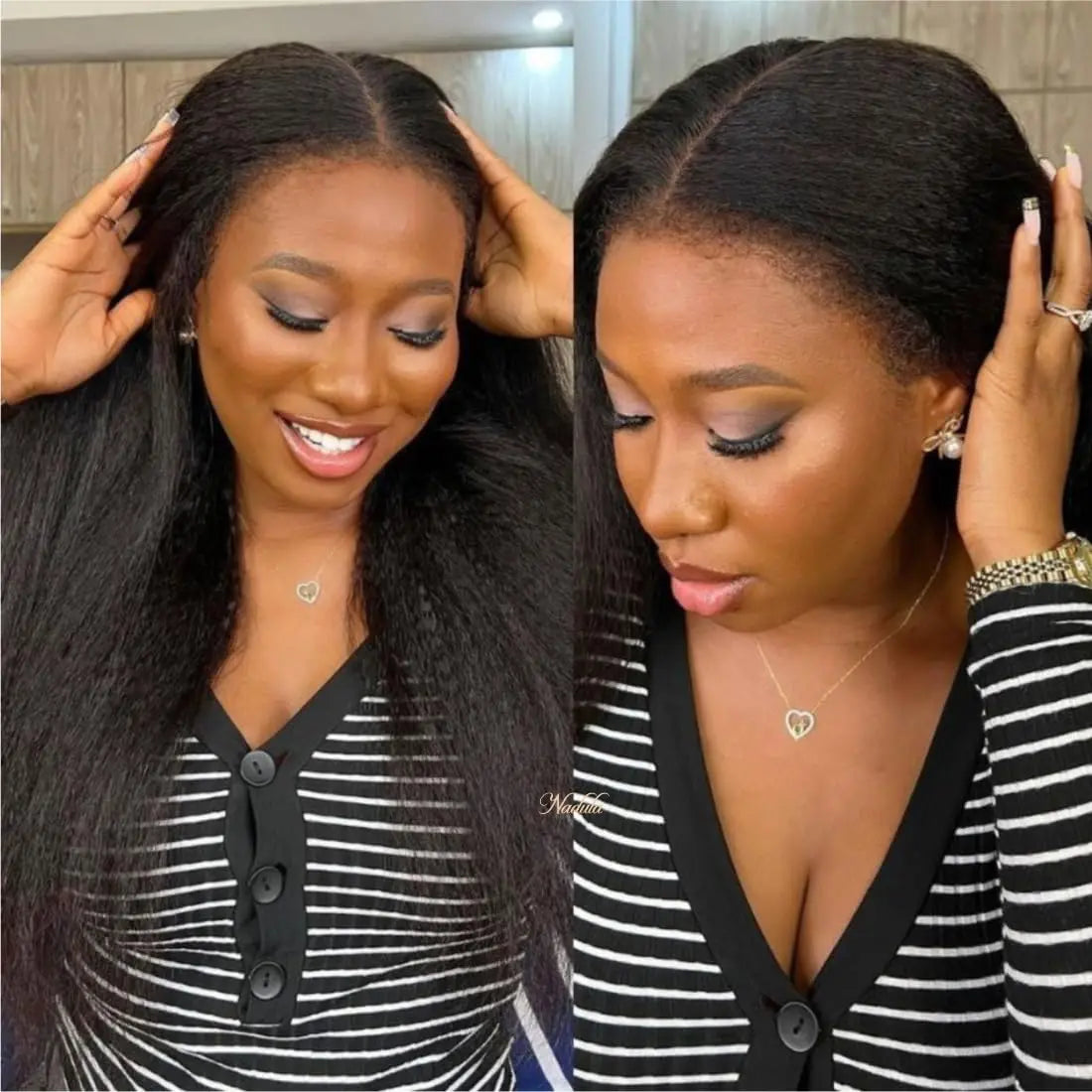 Perruque Lace Front Wig naturelle Remy, cheveux crépus lisses, Transparent HD, sans colle, avec raie en dentelle, pour femmes